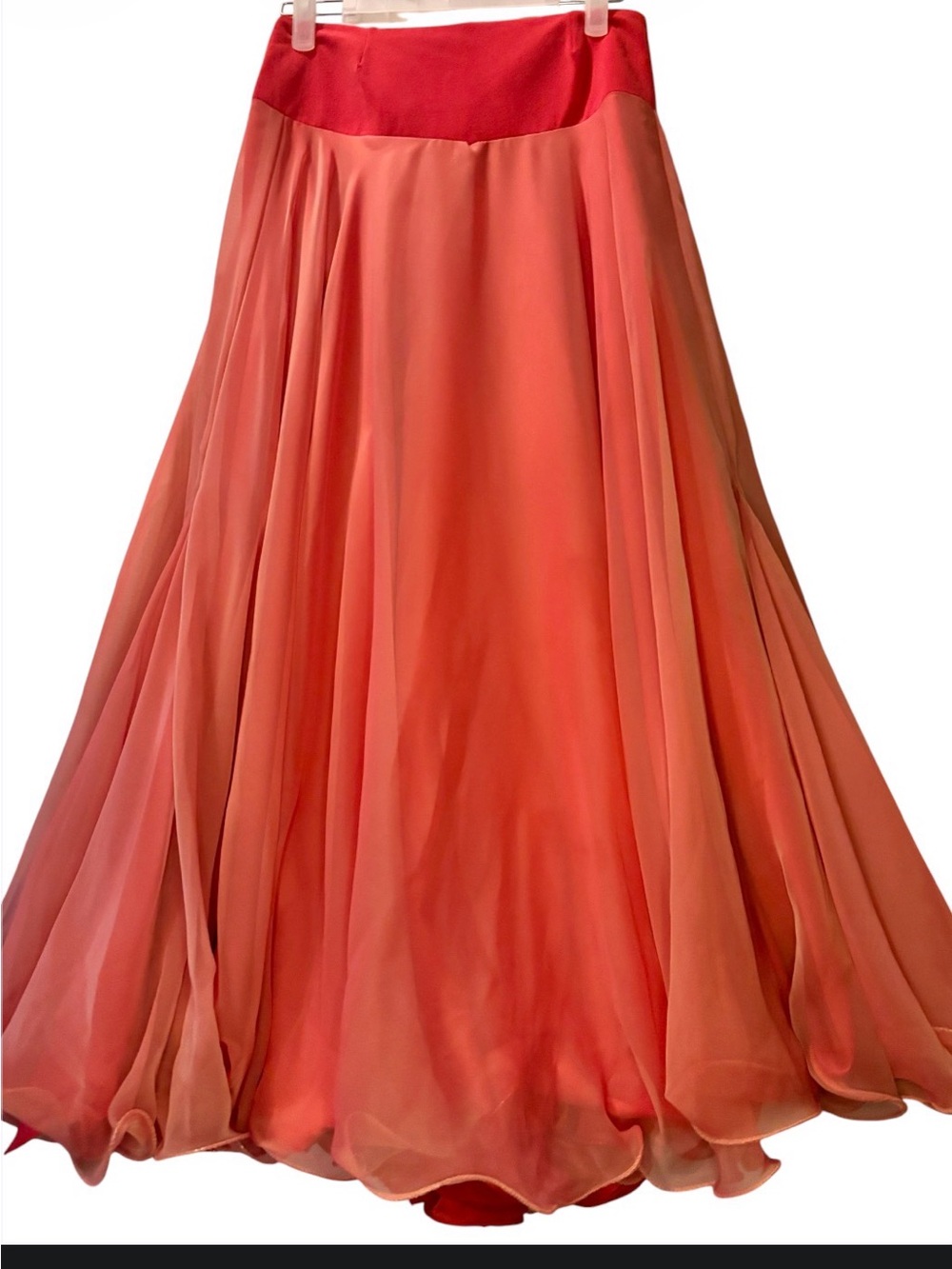Handmade Coral Suede-Waist Tulle Chiffon Circle Maxi Skirt S/M - Picture 2 of 16